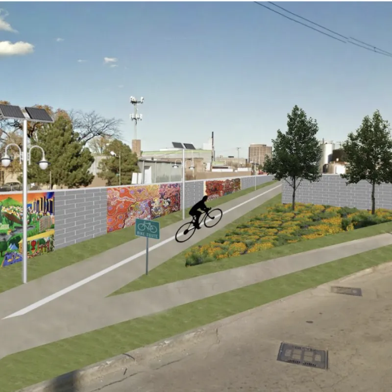 Rendering of the LV walkway with mockup of biker on path